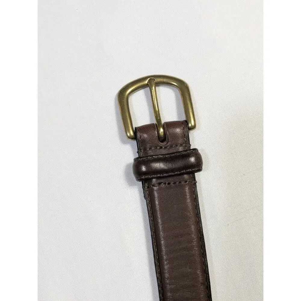 Ll Bean Sz 44 Belt Ork 9032 Brown Leather Solid Brass Buckle Made In Usa
